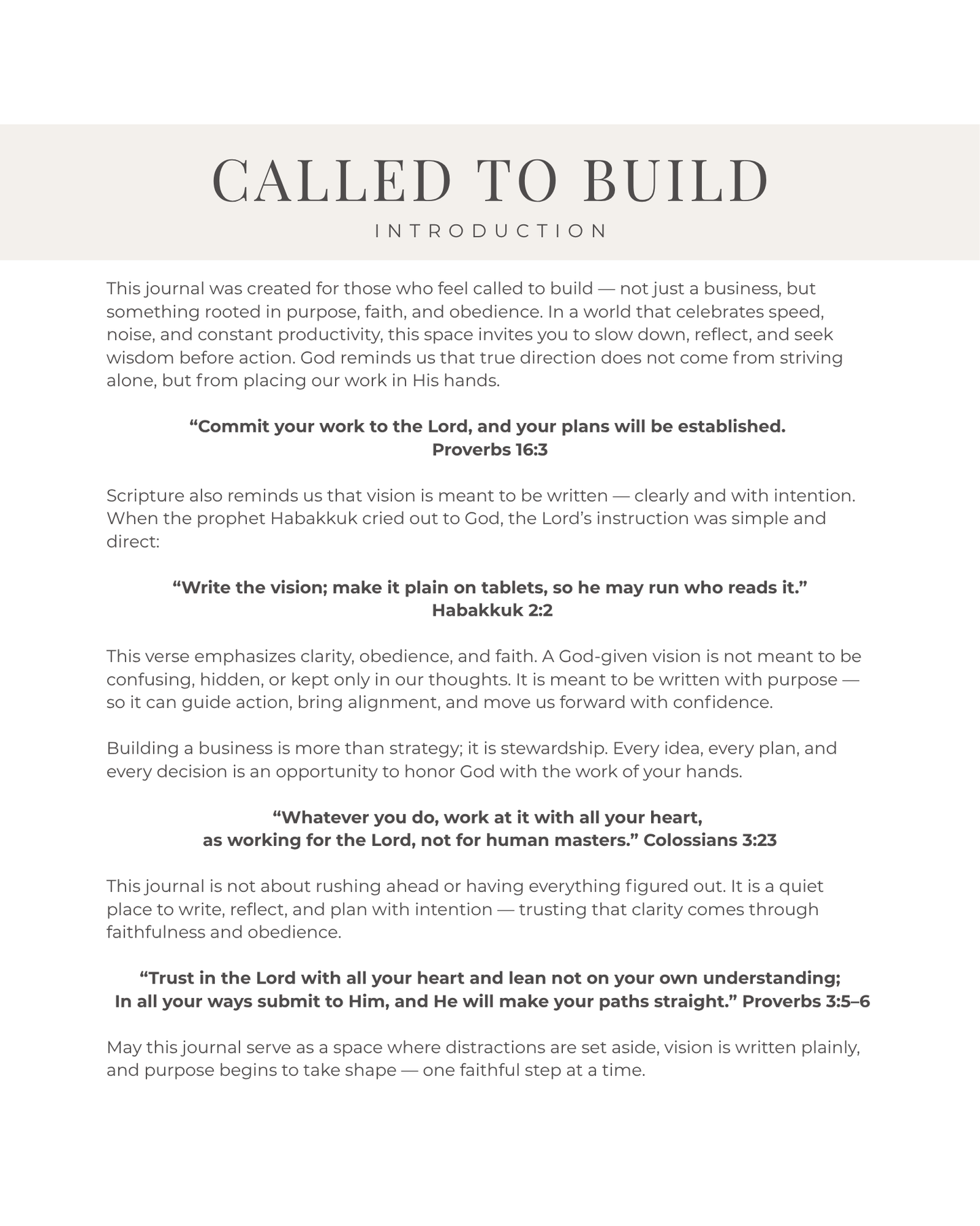Called To Build Journal